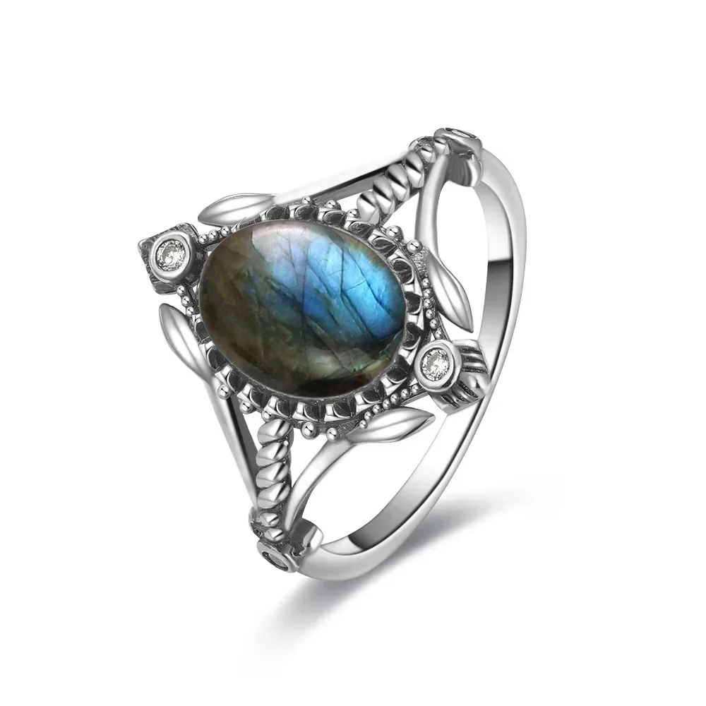 Women's Labradorite 925 Silver Ring with Rainbow Light, Gift