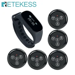 RETEKESS Hookah Restaurant Waiter Calling System TD112 Waterproof Watch Pager Receiver 5 TD032 Call Buttons for Cafe Bar Clinic