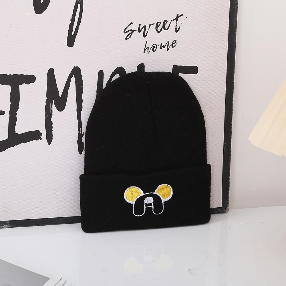 Korean Hot Sale Embroidered Beanie - Cute Cartoon Couple Cap, Minimalist Solid Color Funny Cold Hat