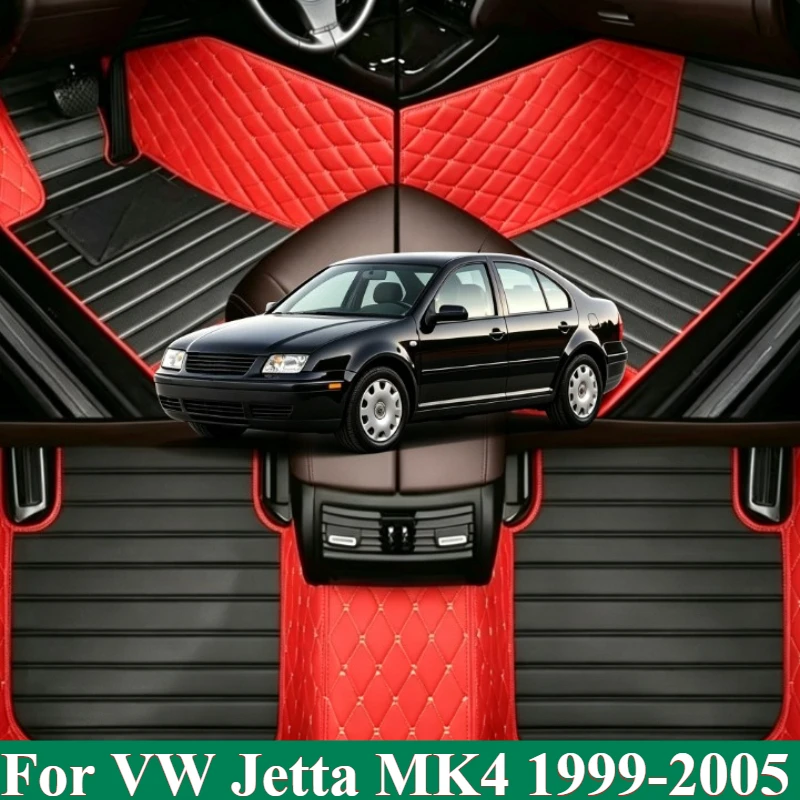 Custom Leather Car Floor Mats For Volkswagen Jetta MK4 1999‑2005 4‑Door Sedan Full Set Anti‑Slip Auto Foot Interior Accessories