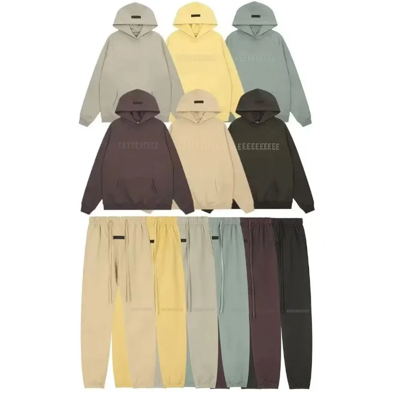 

Classic Double Line Men's Hoodies Luxury Design Chest Two Rows Silicone Letter Logo Hoodies High Street Loose Cotton Pants Set