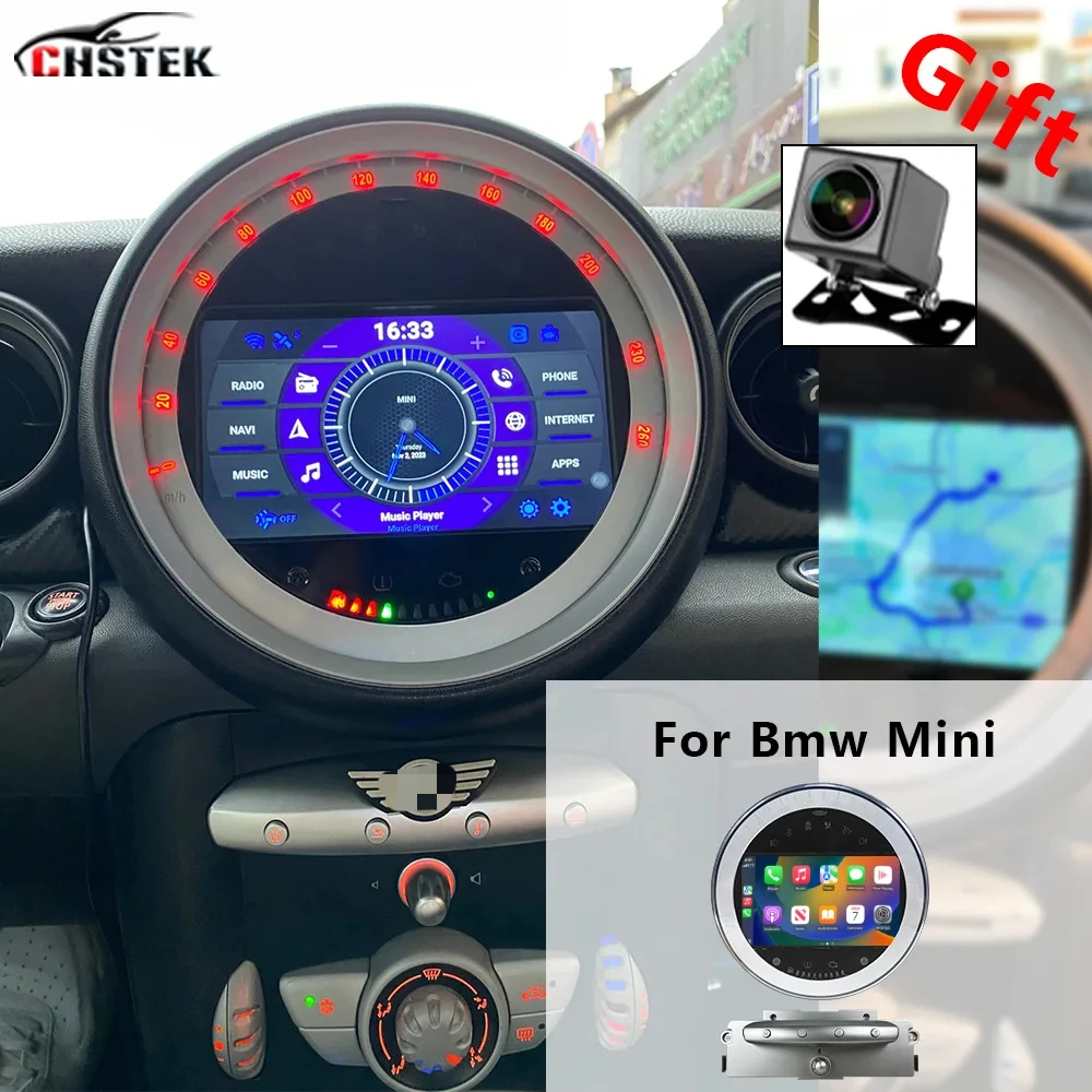 CHSTEK Car Radio Android 13 Carplay For BMW Mini Cooper R55 R56 R57 R58 R60 S Clubvan Clubman Coupe 2006-2015 GPS BT WIFI 4G DSP