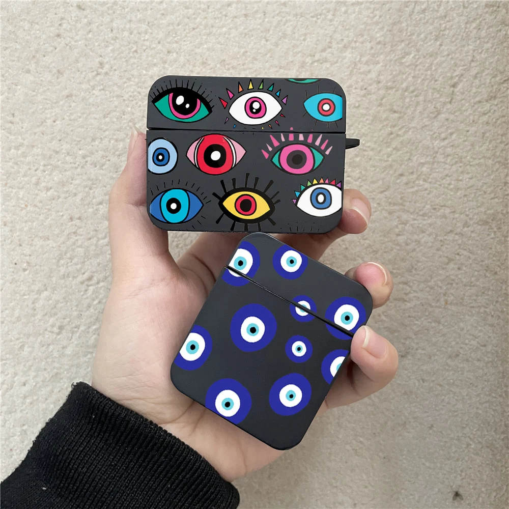 Funny Turkish Lucky Blue Evil Eye Case for AirPods Pro 3 2 1 Cute Square Wireless Bluetooth Earphone Box Cover