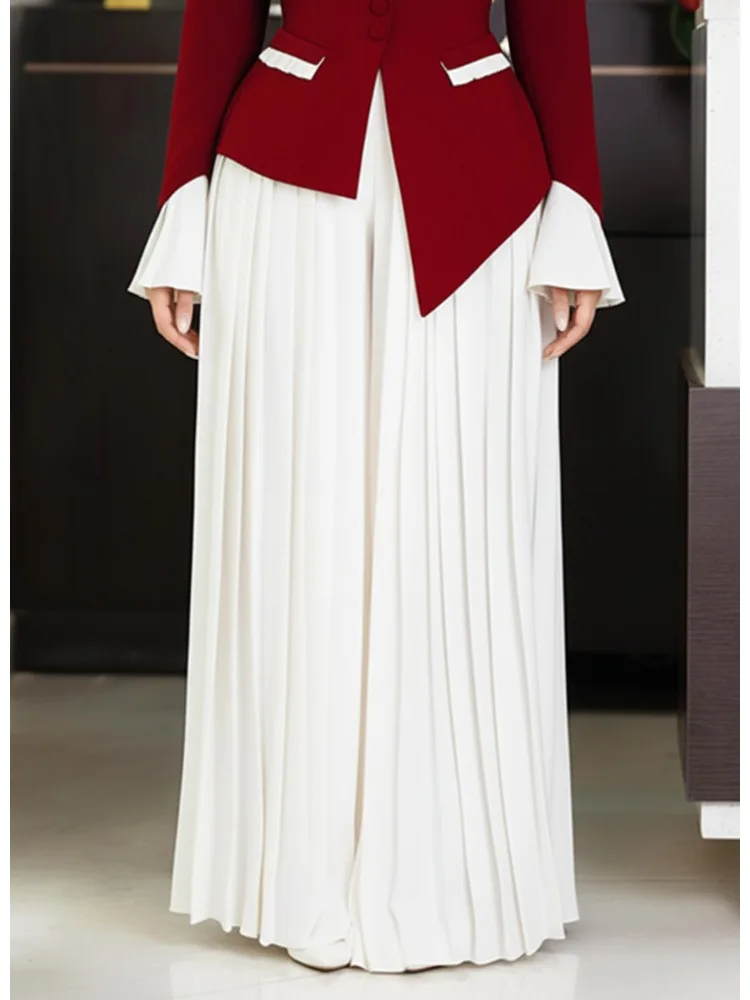 

Freeacy Women's Elegant Minimalist White Pants 2026 New Structured Pleated High Waisted Wide-Leg Office Daily Casual Pants