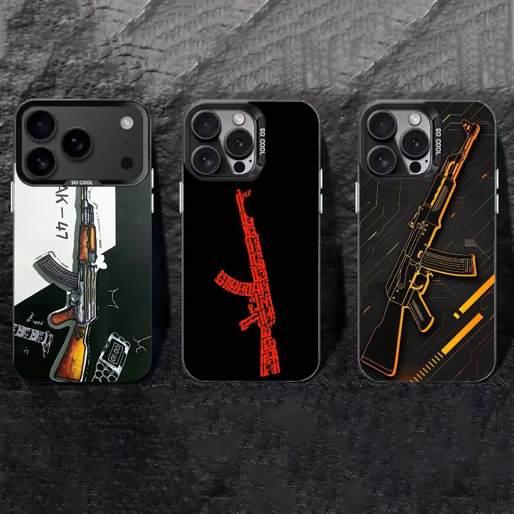 

AK47 Handgun Gun BUllets Phone Case For iPhone 17,16,15,14,13,12,11 Plus,Pro Max,XS,Colored silver phone case