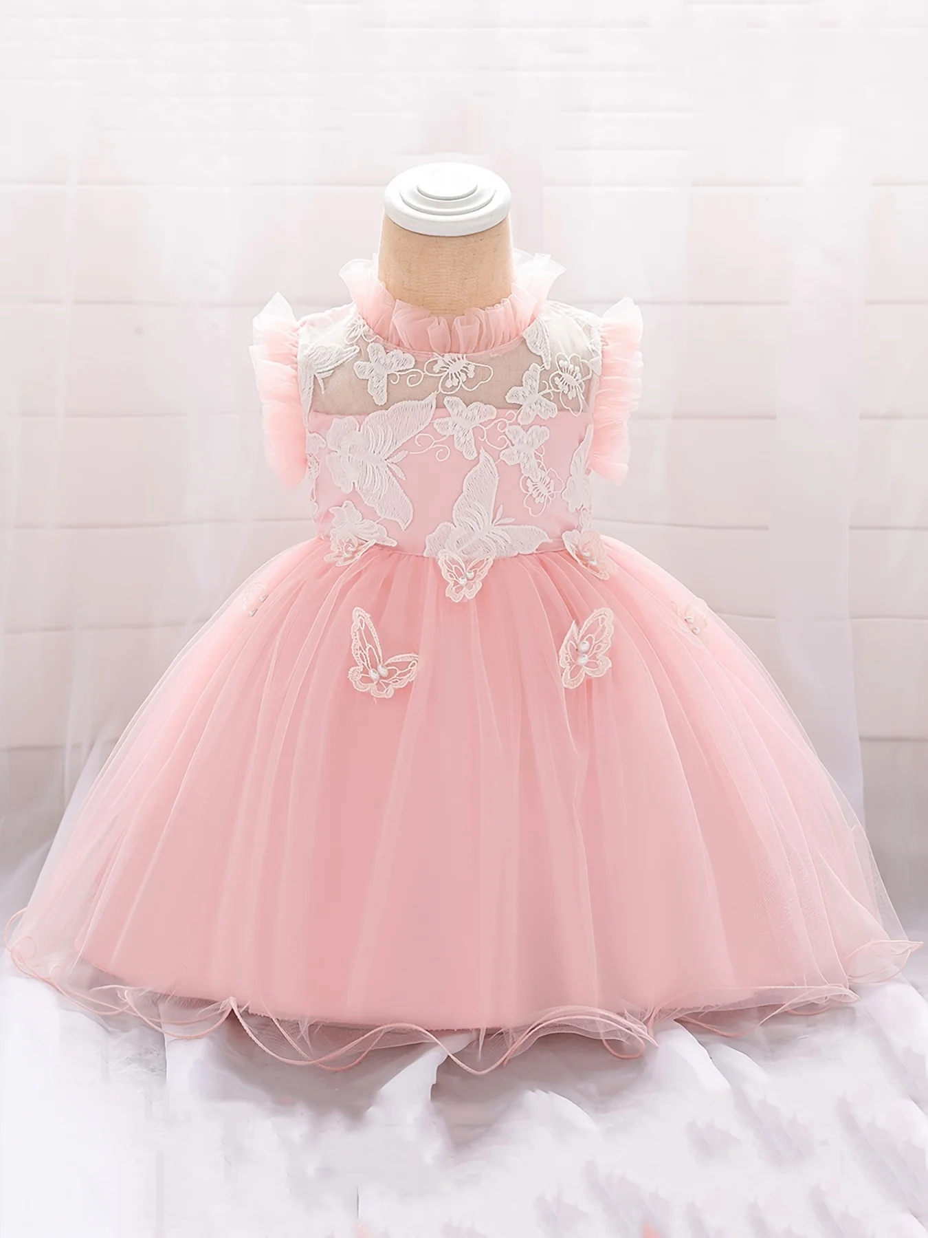 0-5 years old summer baby girl baby butterfly pink temperament fluffy mesh dress, birthday gift dress