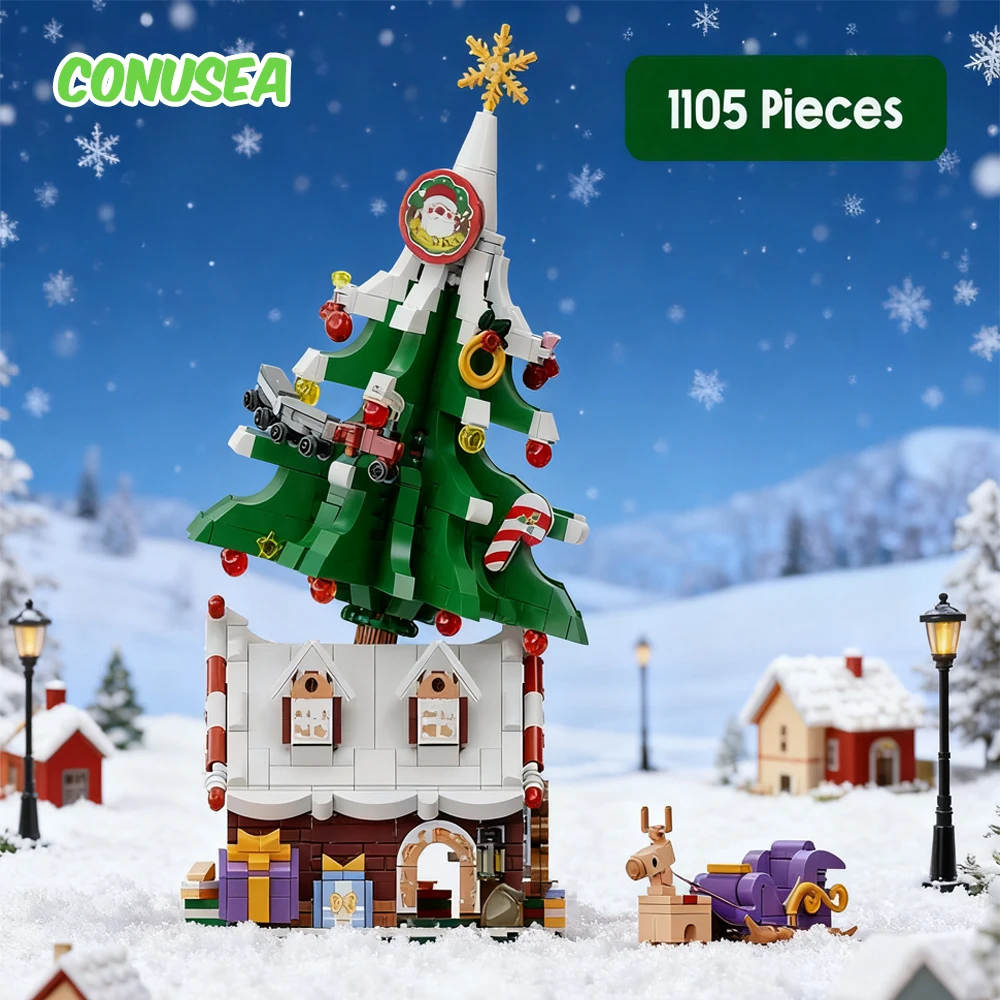 Blocos de construção casa da árvore de natal tijolo montagem brinquedos crianças diy educação bloco brinquedo construção brinquedos presentes natal crianças menina