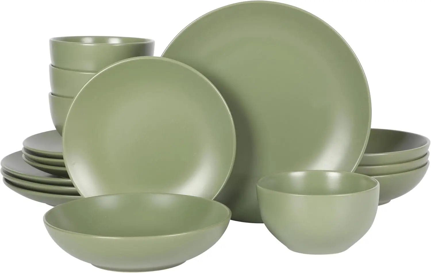 

16 Piece Double Bowl Plates and Bowls Dinnerware Sets - Matte Green