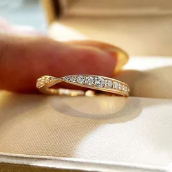 CAOSHI Dainty Gold Color Proposal Ring Female Wedding Band Jewelry with Dazzling Zirconia Graceful Women Engagement Accessories