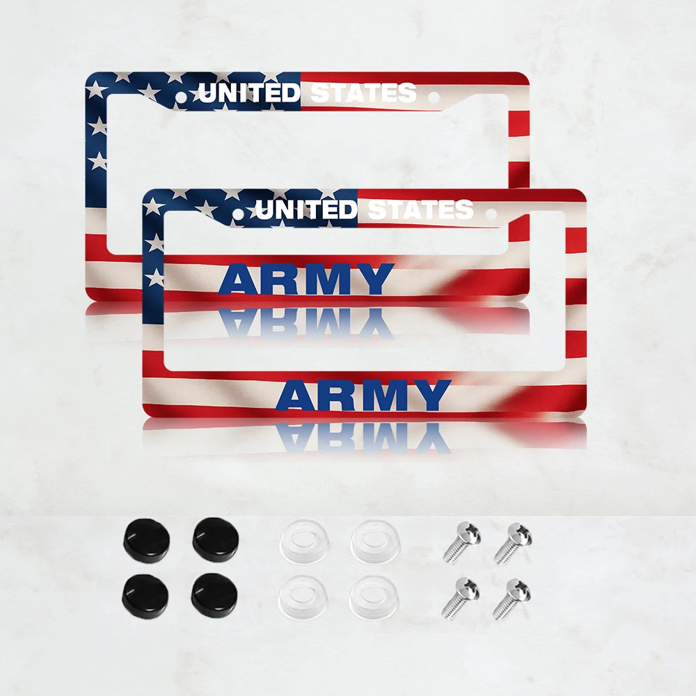 

2PC United States Army Aluminum License Plate Frame - 6 x 12 Inch US Standard Size, Decorative Car License Plate Bracket