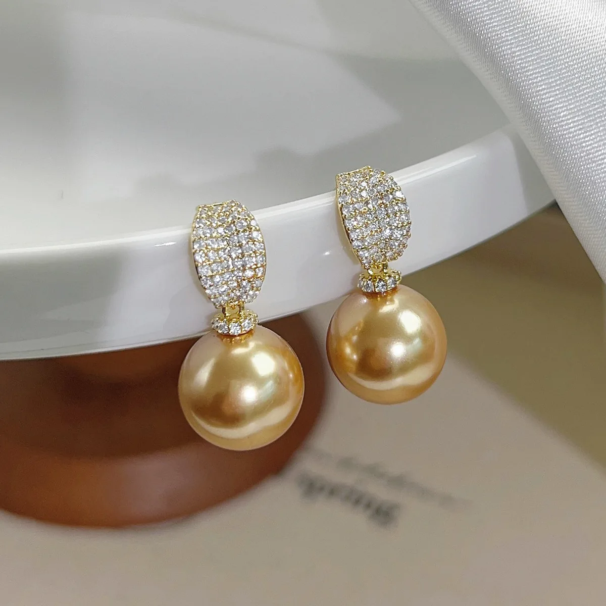 South sea gold pearl AAAA Natural Baroque round 7-8 8-9 9-10 10-11 11-12MM 12-13mm 13-14MM pearl Baroque sterling earrings