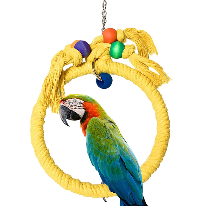 Pet Parrot Birds Cage Toy Cotton Rope Circle Ring Stand Chewing Bite Hanging Swing Climbing Play Toys For african gray parrot