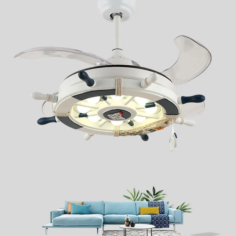 Modern LED Ceiling Light Nordic Anchor Hanging Ceiling Fan with Invisible Blade for Living Room Kid's Bedroom Children's Room