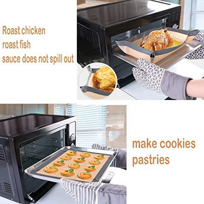 

4PC Silicone Fiber Baking Mat With Buckle, No Leak & Non Stick, Corners Snap Together To Form Leakproof Baking Tray