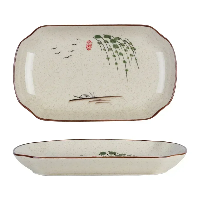 12 inch fish plate, Japanese tableware, underglaze colored ceramic, creative sushi plate for household use