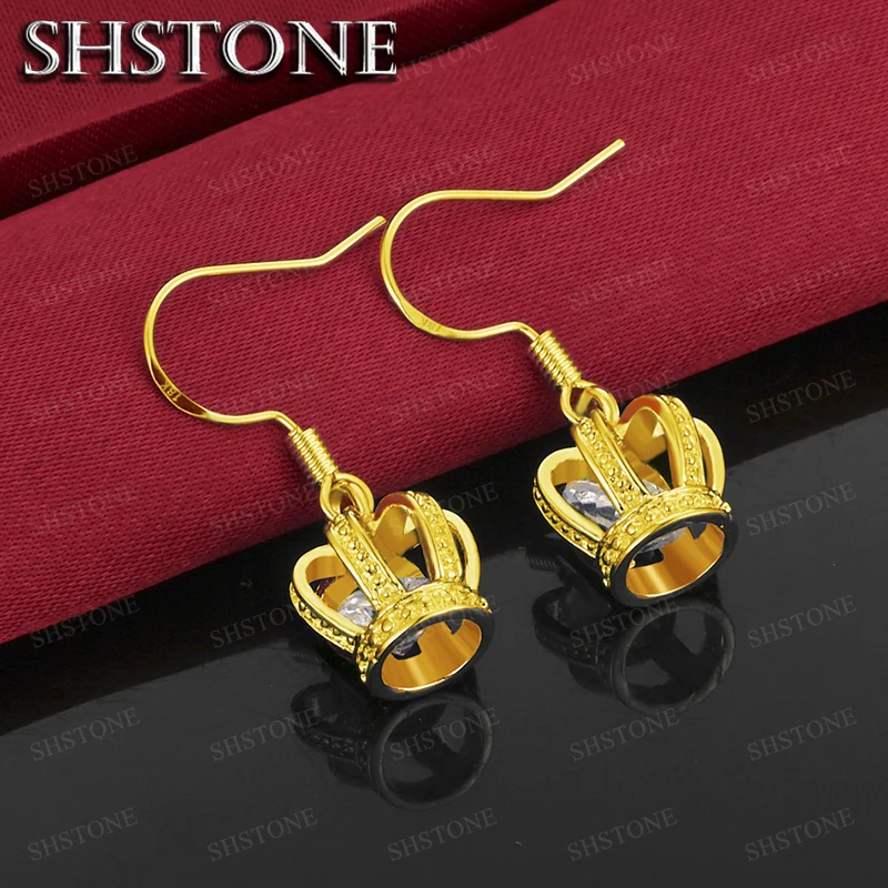Europe Hot Gorgeous Charm Jewelry New Style 18K Gold Zircon Crown Drop Earrings For Women Birthday Party Holiday Gift