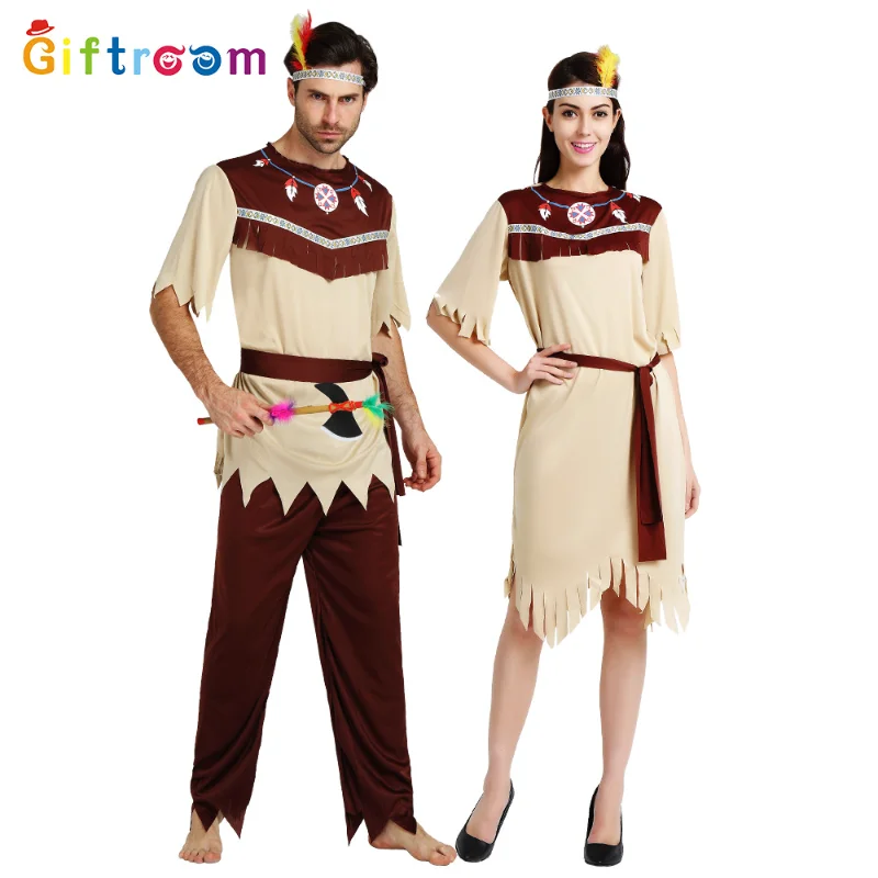 Halloween Adult Primitive Couple Costume Native American Fun Performance Costume Indigenous Costume