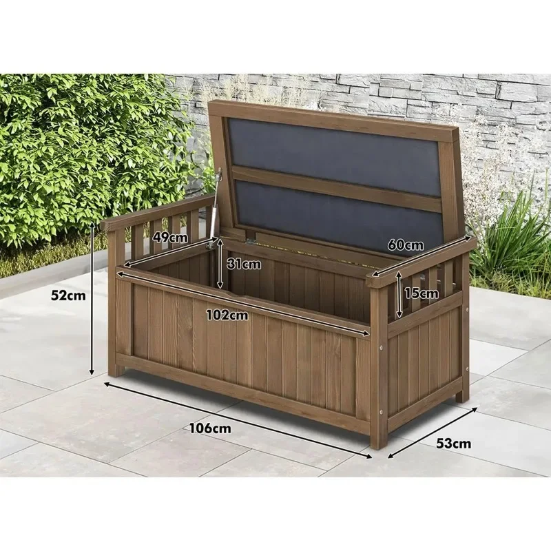 Solid wood double chair armrest storage box courtyard leisure long villa chair gray preservative wood