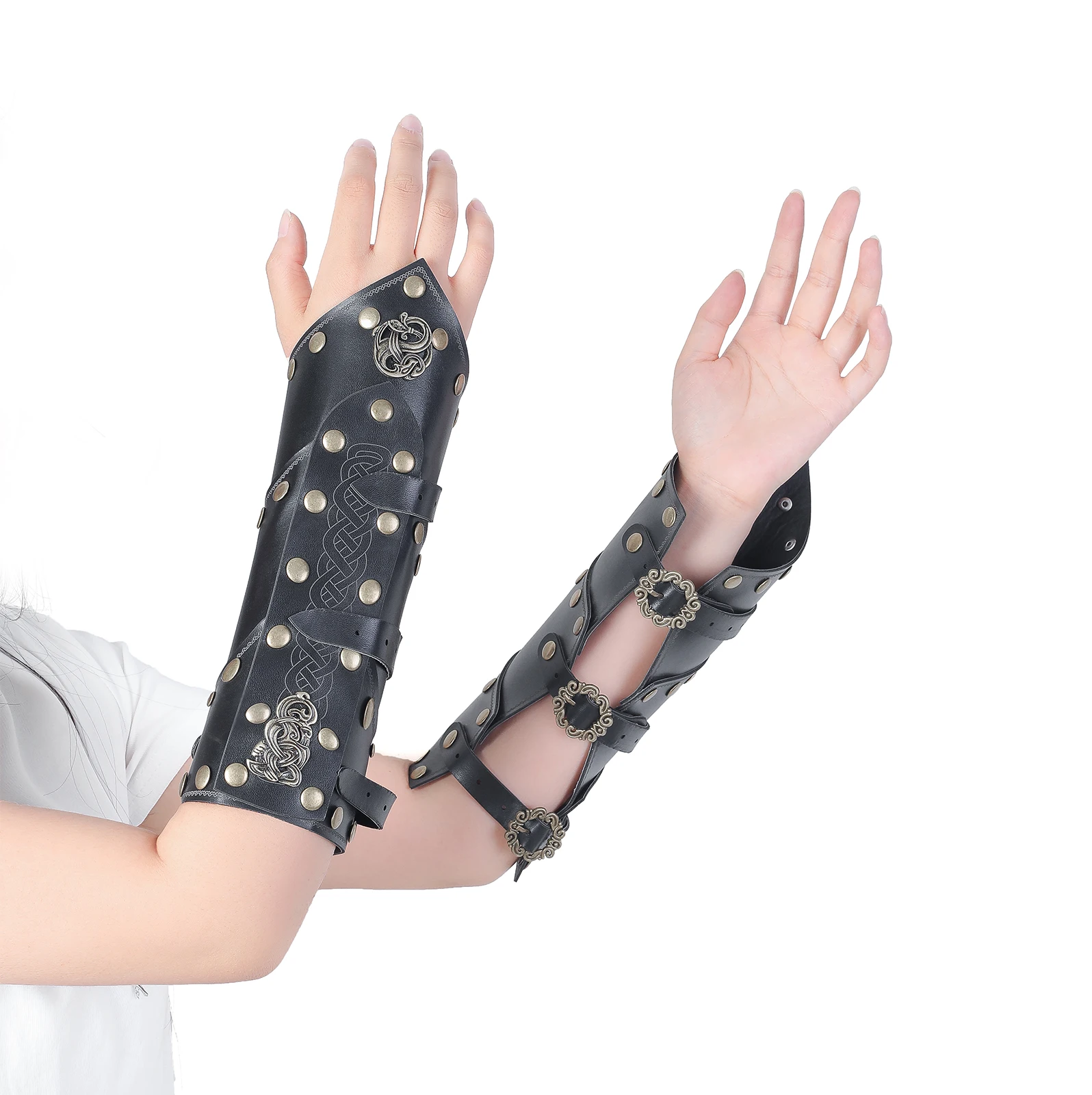 

Adult Halloween Vintage Fur Leather Wrist Guards Medieval Viking Cuff Armor Wristband Cosplay Knight Costume Armband