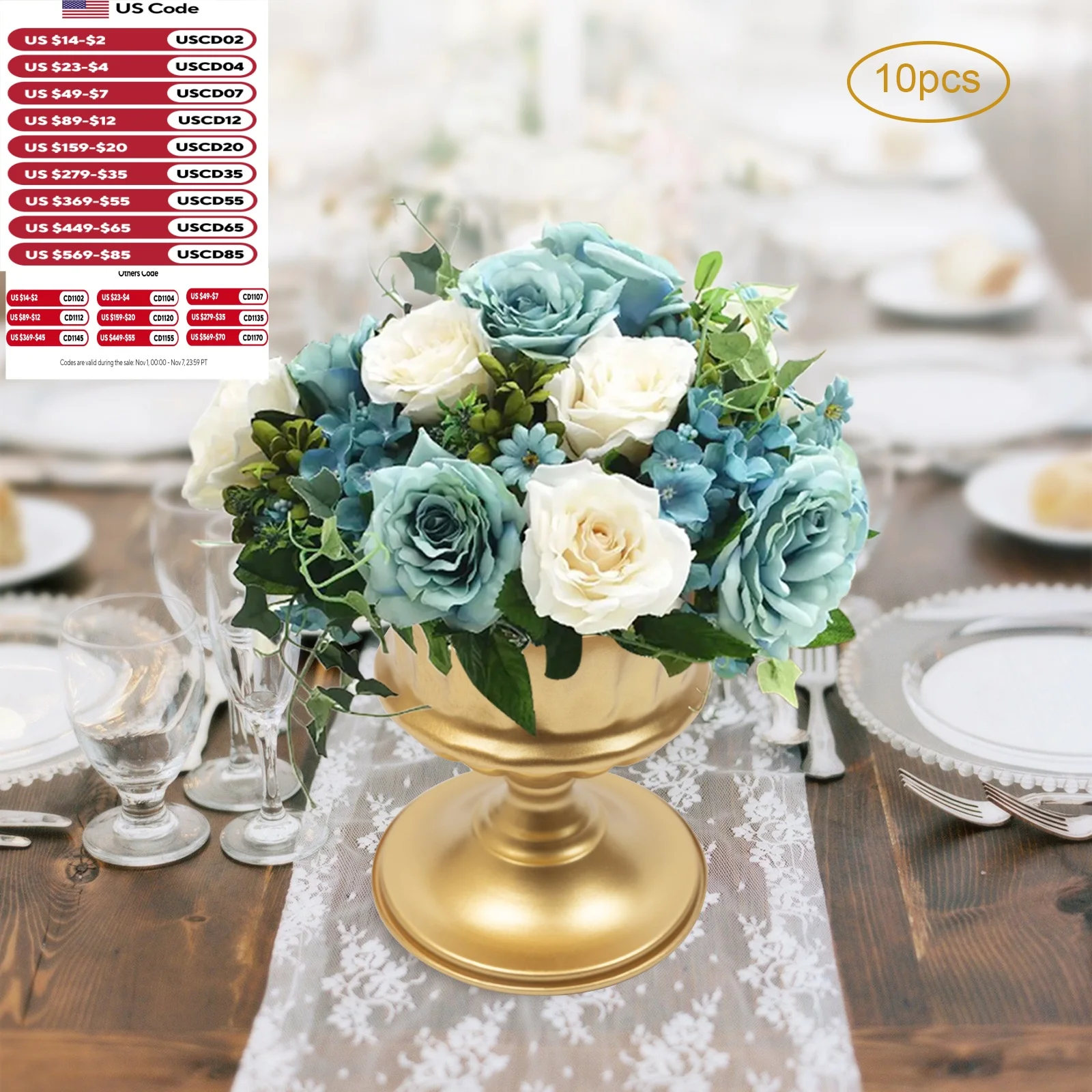 

10 шт. золотые свадебные декоративные вазы, цветочный держатель, горшок для фотографий, украшение 5,9 дюйма/3,3 дюйма