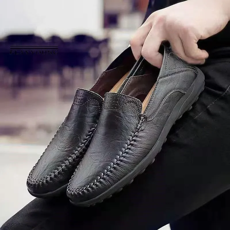 Shoes Men Leather Spring Loafers Slip on Business Casual Leather Shoes Classic Soft Moccasins Hombre Breathable Flats Shoes image 2