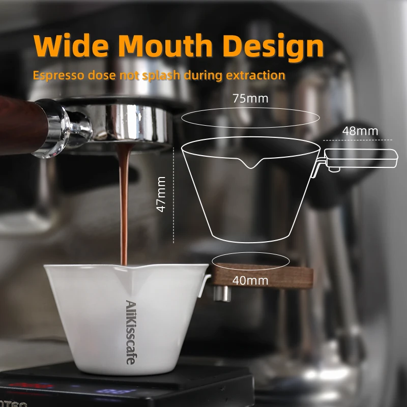 Espresso Extraction Cup Stainless Steel Wood Handle Measuring Mug With Scale Milk Jug Home Kitchen Cafe Barista Accessories Tool