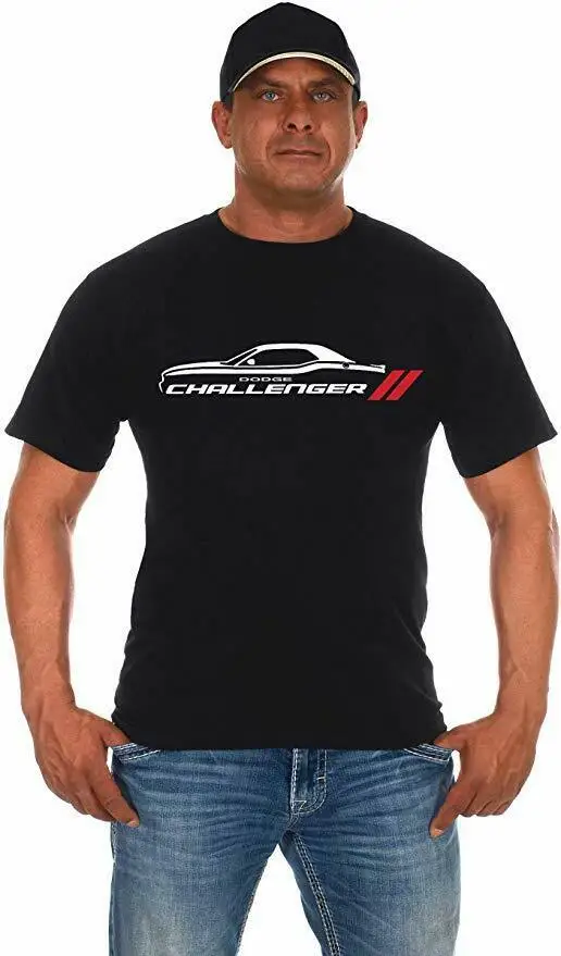 Men\'s Dodge Challenger Silhouette Car Short Sleeve Black T-Shirt CHL803BSS9BLK