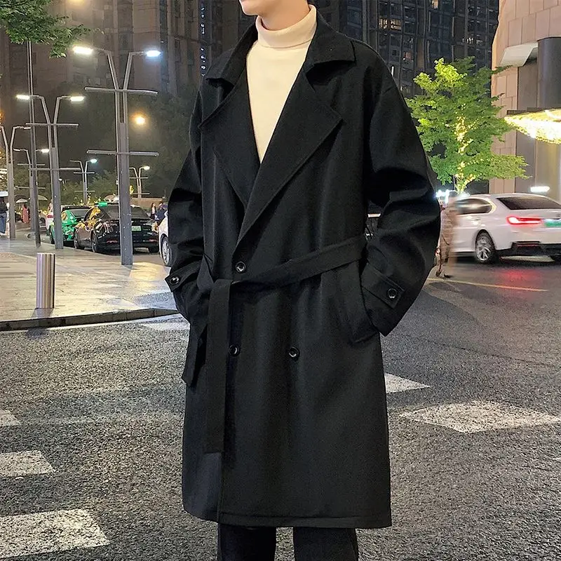 

Мужской тренчкот с двойным воротником, усиленный, для пляжа, в корейском стиле, с южными элементами, осенний, средней длины, простой и элегантный