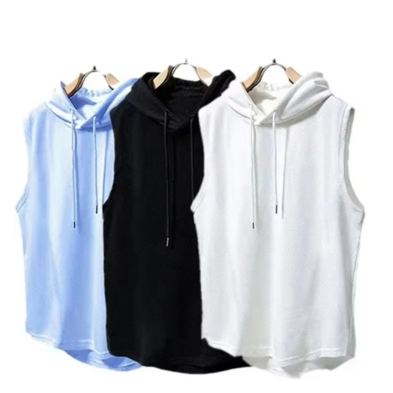 

Однотонные мужские майки-безрукавки 2026 года, новые, с капюшоном, в стиле хип-хоп, для мужчин