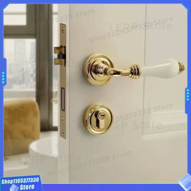 Retro French Style Color Ceramic Lever Door Lock Silent Magnetic Indoor Anti Theft Durable Galvanized Key Operated Hardware