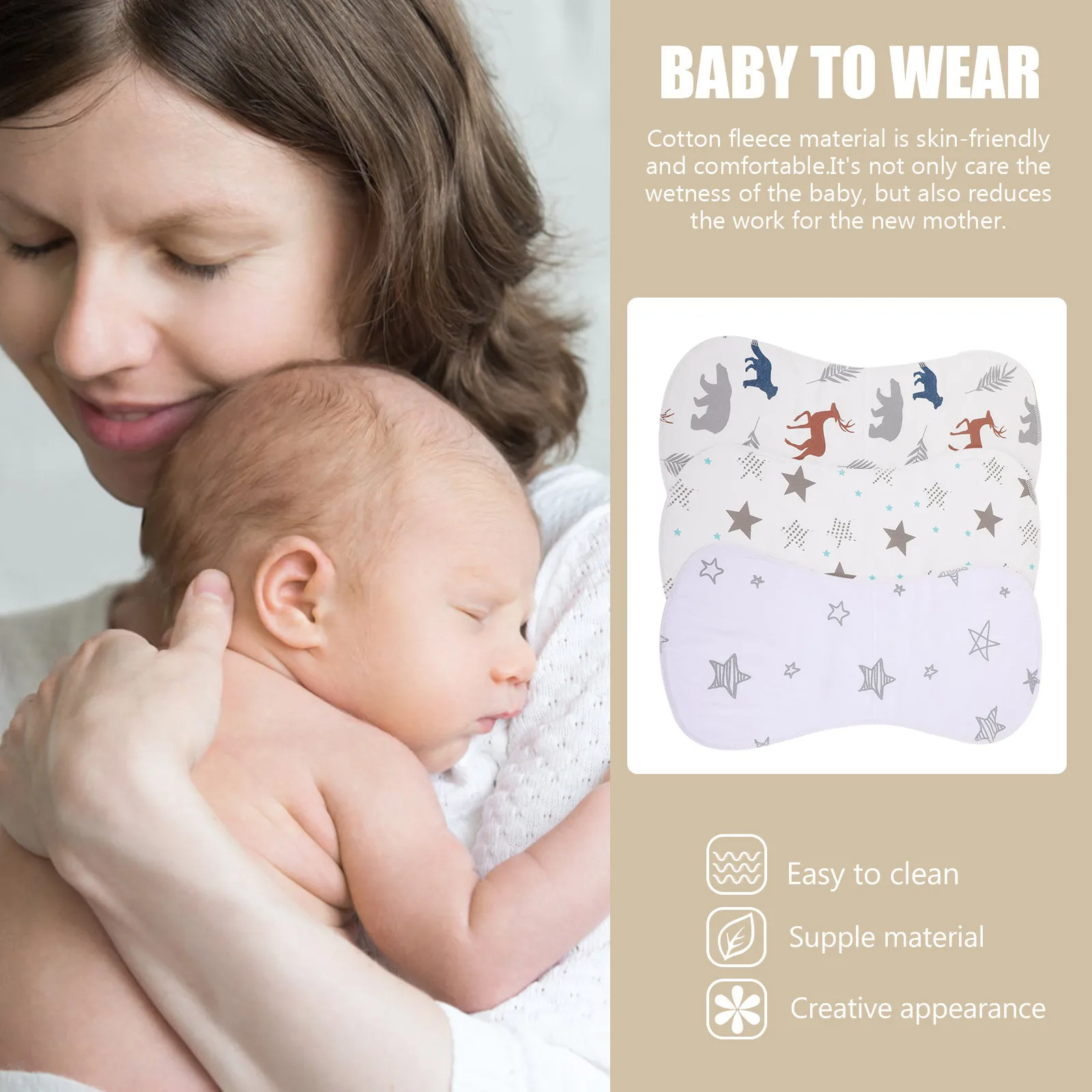 

Набор из 3 салфеток для выгузывания младенцев, впитывающие хлопковые салфетки для новорожденных, многоразовые салфетки для кормления и уборки слюны у младенцев