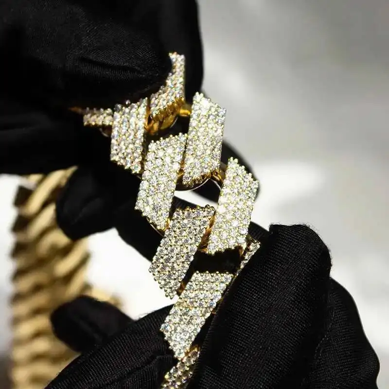 

Hip Hop Jewelry 925 Sterling Silver 24mm 4 Rows VVS Moissanite Iced Out Moissanite Chain Cuban