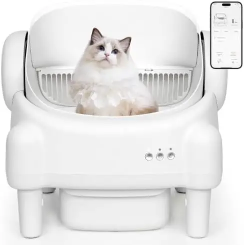 Automatic Cat Litter Box,Self Cleaning Litter Box for Multiple Cats with Open Top Design, App Control, Safety