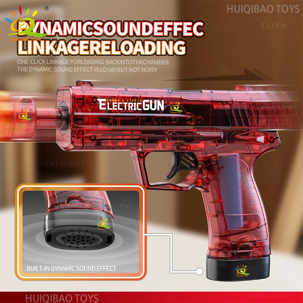 HUIQIBAO USP Elektryczny pistolet automatyczny z diodami LED, pistolet wystrzeliwujący dym, zabawka z automatycznym czujnikiem i światłem, pistolet do zabawy na zewnątrz dla dorosłych