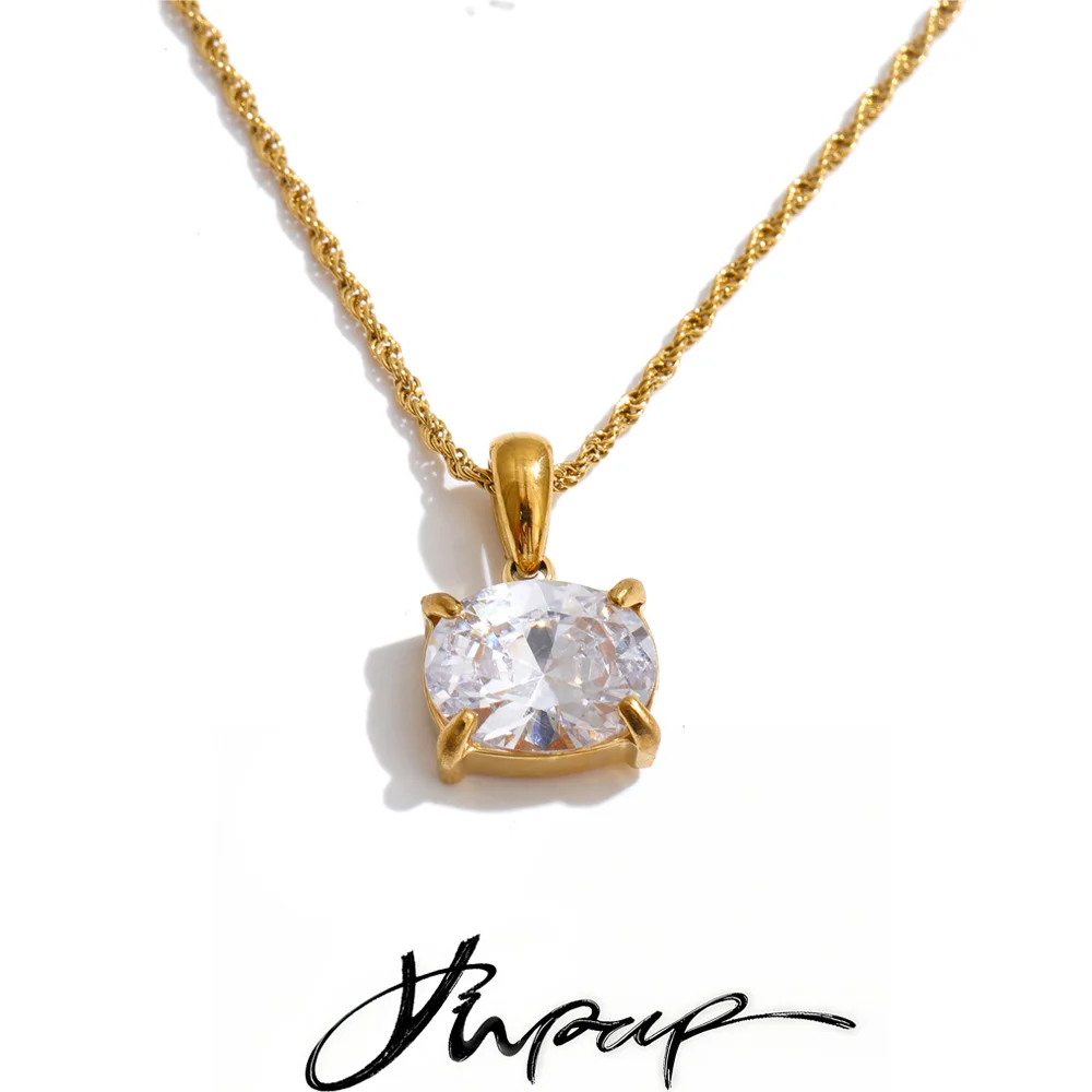 Yhpup Stainless Steel Cubic Zirconia Round Pendant Necklace Delicate Daily Glamorous Aesthetic Jewelry Wholesale
