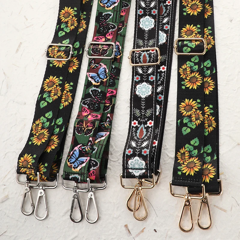 Ethnic Style Flower Printing Bag Strap Handbags Wide Bag Belt 3.8cm Wide Adjustable Crossbody Shoulder Bag Strap Bag Accessories