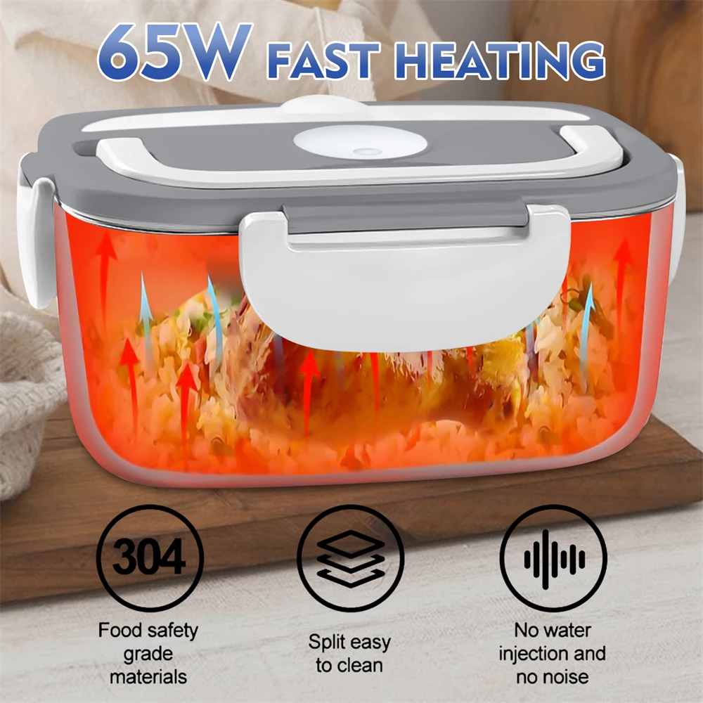 Portable Electric Heated Lunch Box 65W Stainless Steel Detachable 1.5L Heating Bowl Car/Truck/Office Dining Box Microwave Oven