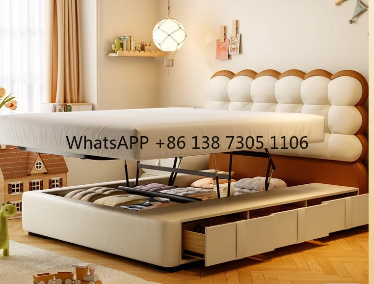 

Cream wind girl bubble bed princess minimalist modern biscuit boy bed leather bed