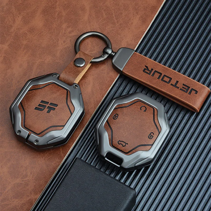 Chery Jetour Traveller Jetour T2 Turn Keychain Leather Alloy Car Keys Accessories Key Holder Case Interior Automobiles Parts