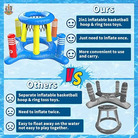 2025 2in1 حوض سباحة قابل للنفخ يطفو على كرة السلة، ألعاب حمام السباحة للعائلة، لعبة مائية بجانب حمام السباحة للحفلات الخارجية