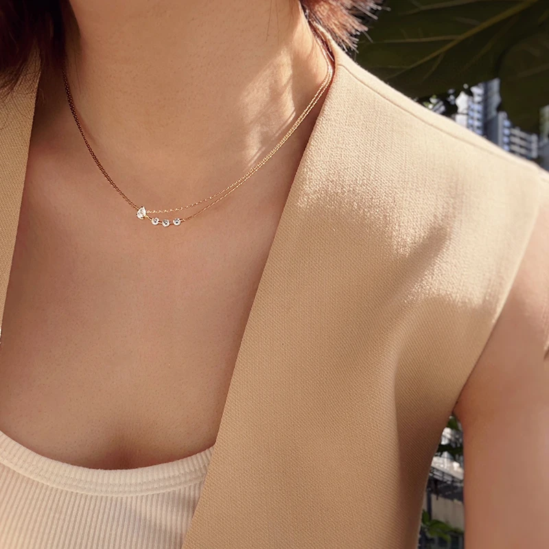 Aazuo Delicate Life 100% 18K Solid Yellow Gold Real Diamond Lovely Clavicle Necklace Gifted For Women Luxury Party 18 Inch Au750