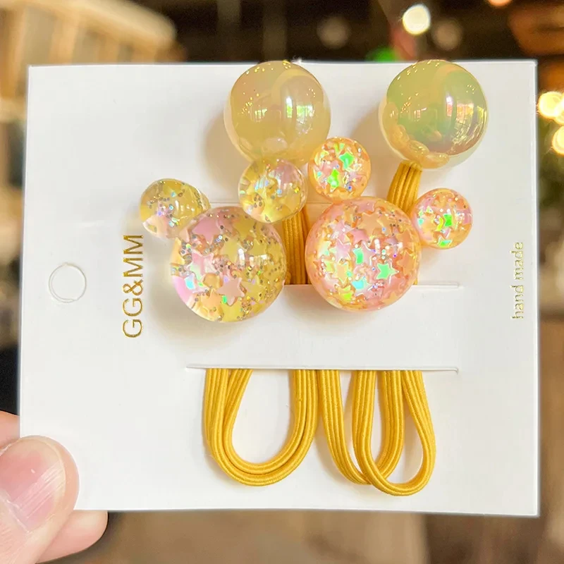 2PCS Neue Reizende Bunte Krone Bär Mädchen Elastische Haarbänder Haar Zubehör Kinder Haar Krawatten Baby Kopfbedeckungen – Detail 9