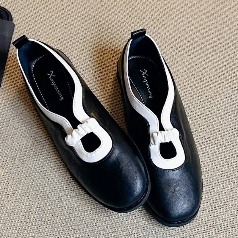 Black Soft Leather PU Round To - Loafer Flat Women 评论和价格