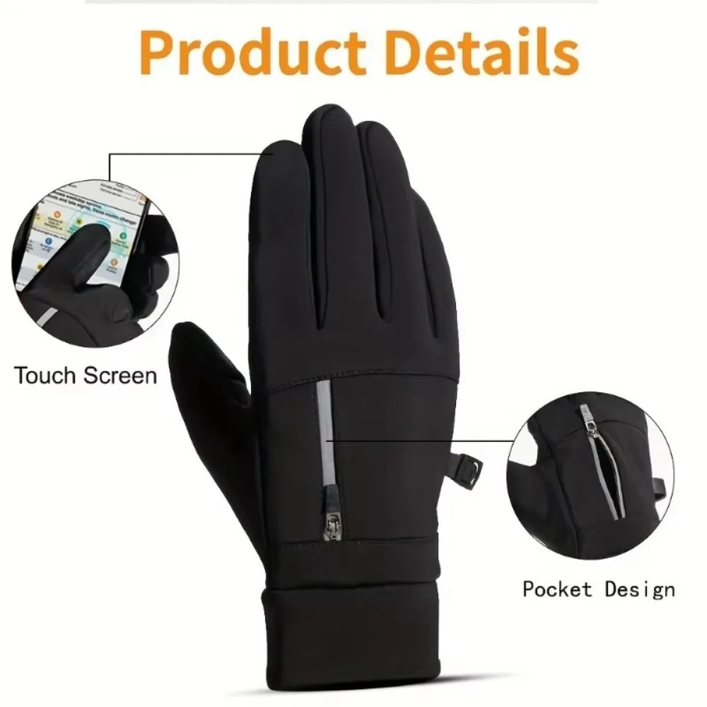 Zipper Pocket Winter Warm Gloves Storage Design Unisex Touch Screen Gloves Touch Screen Compatible Warm Lining Flip Gloves