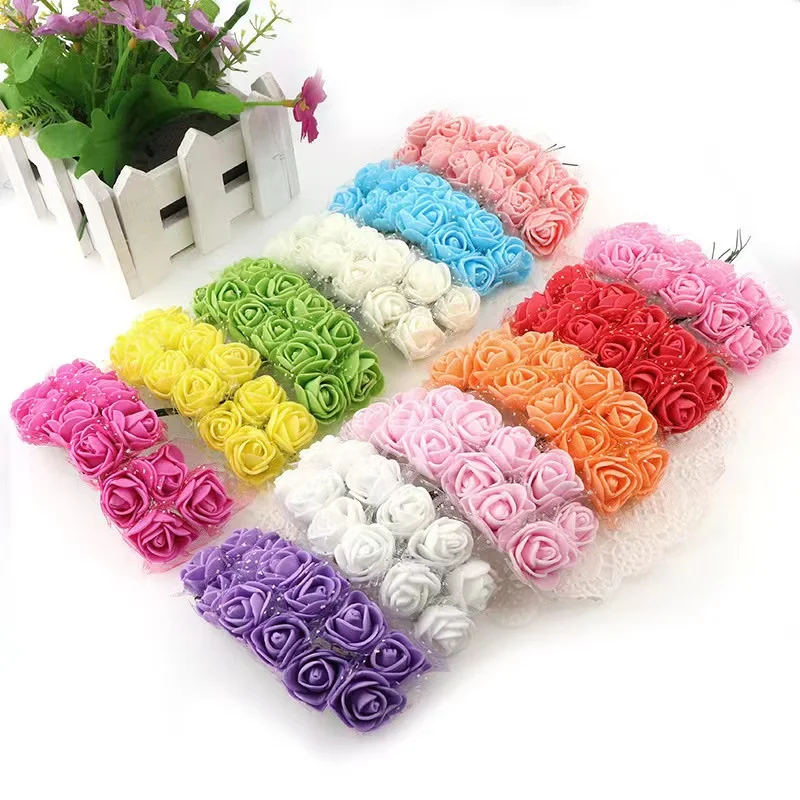 144Pcs Foam Artificial Flower Multicolor Wedding Home Decor Scrapbooking Artificial Flower Craft Wreath Accessorie Little Roses