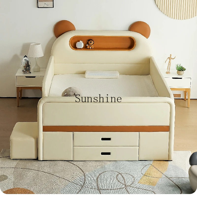 Children's half-height solid wood silicone soft bag storage girl princess bed simple and modern