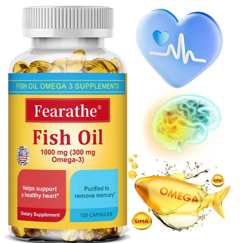 

Wild Caught Omega 3 Fish Oil Softgels 1000mg, EPA DHA Fatty Acids, Support Daily Heart Brain Eye Joint Skin & Immune Wellness