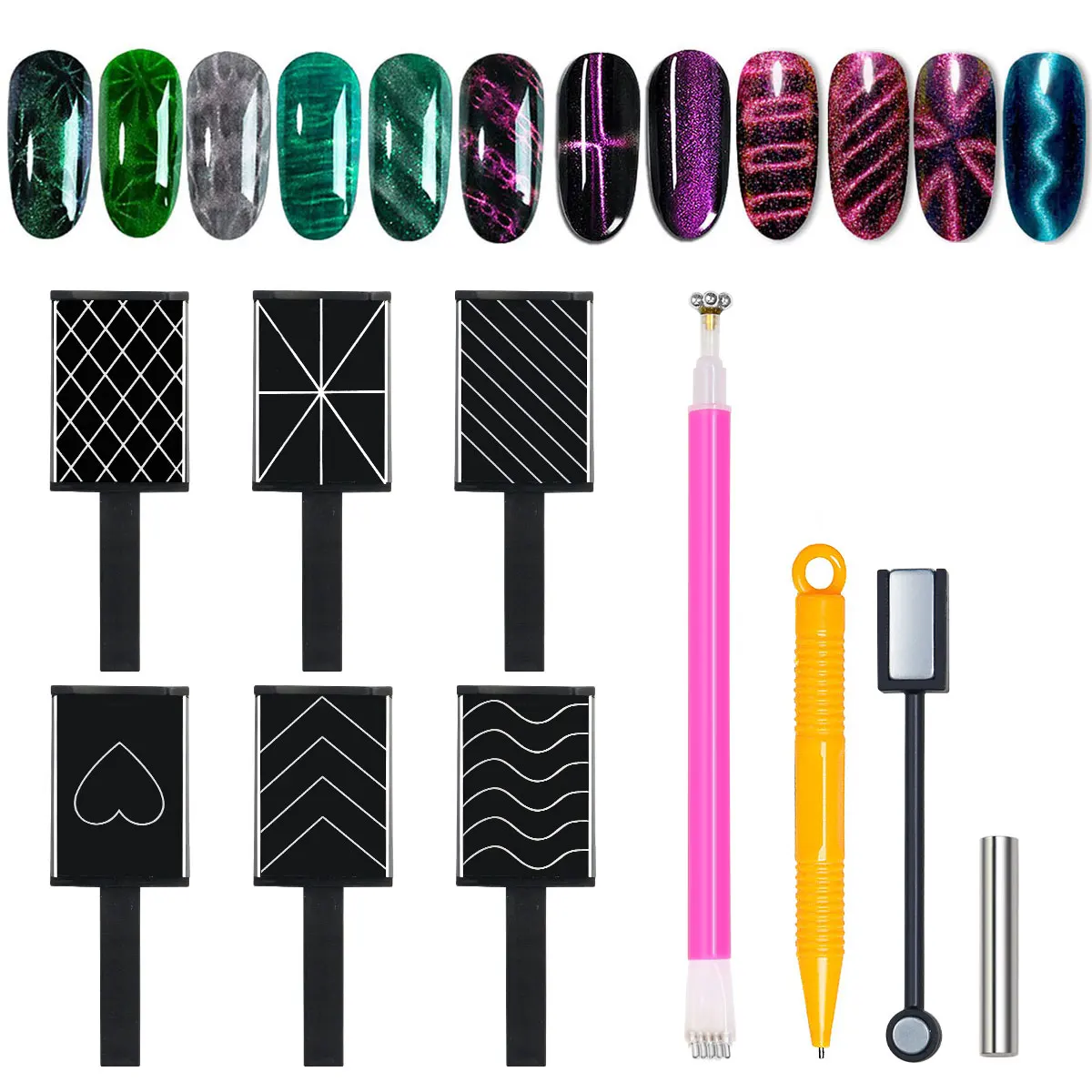 Juego de imanes para uñas de ojo de gato, herramientas de palo magnético para decoración de uñas, bloques magnéticos para efecto de esmalte de Gel, Kit de accesorios para decoración de uñas, 12 Uds.
