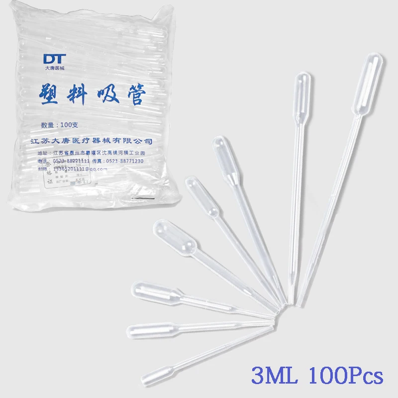 100PCS 3ML Multi-function Disposable Dropper Transparent Pipettes Liquid Transfer Graduated Pipettes Lab Test Tubes Supplies