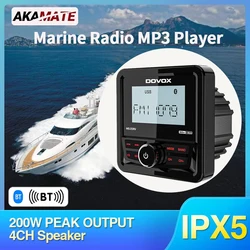 Boat Radio Square Marine Stereo FM AM Media Player Waterproof Bluetooth FM Receiver Color Button Light for RV UTV ATV SPA RZR